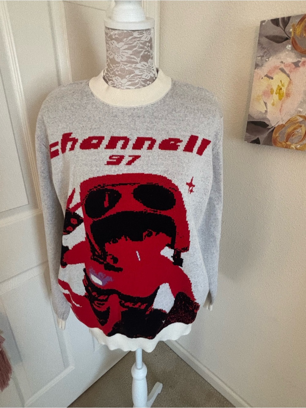 Channell 97 Red & Cream Graphic Crewneck Sweater - Streetwear